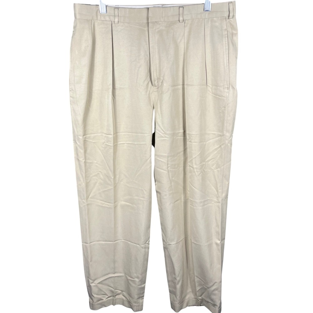 Polo Ralph Lauren Silk Blend Trousers Mens 34x29 Khaki Pleated Cuffed